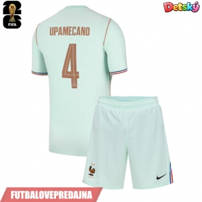 Lacne Dětský Futbalové dres Francúzsko Dayot Upamecano #4 MS 2026 Krátky Rukáv - Preč (+ trenírky)